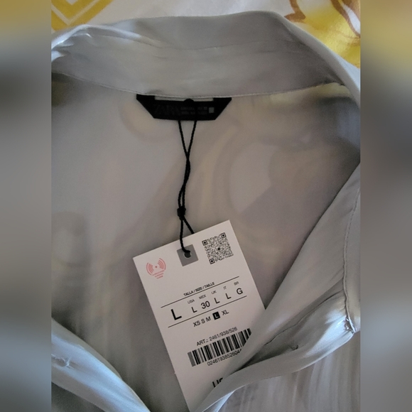 ZARA NWT Silver Liquid Satin Blouse size Large. Metallic Sheer Dressy Top - Picture 6 of 6